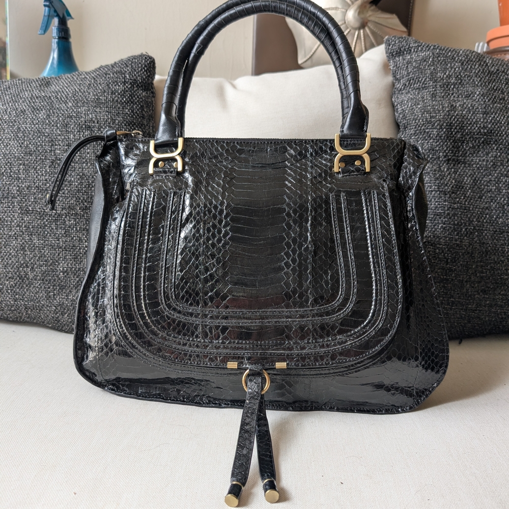 Elegant Black Crocodile-Embossed Handbag